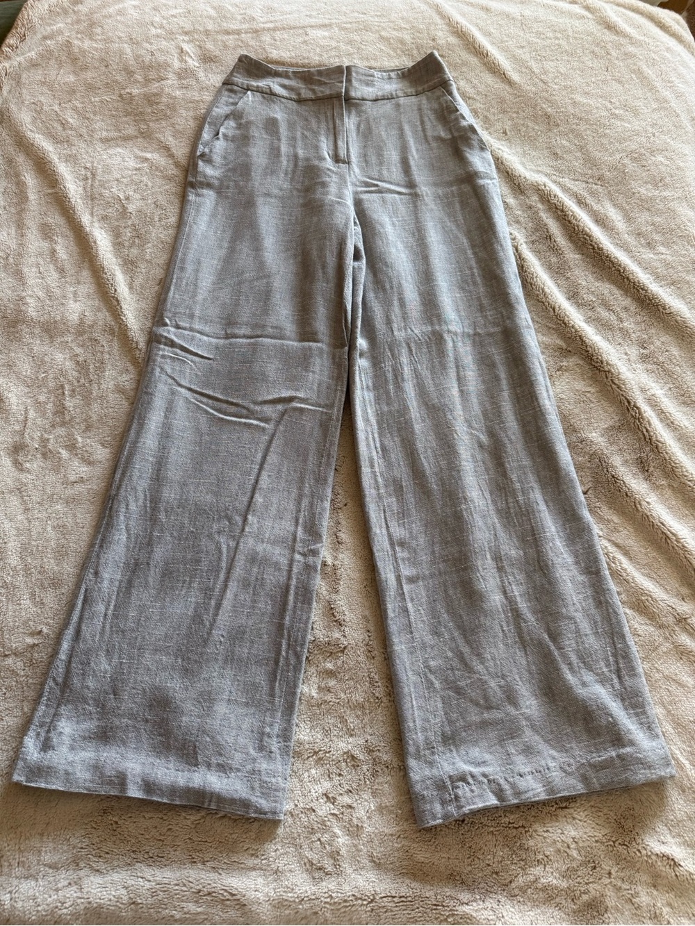 Calvin Klein Light Gray Wide Leg Linen Blend office work pants trousers 2